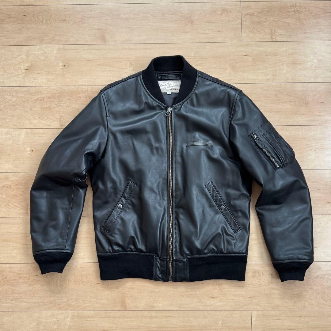【美品】AVIREX（アヴィレックス）本革　レザー MA-1 ブラック　XL