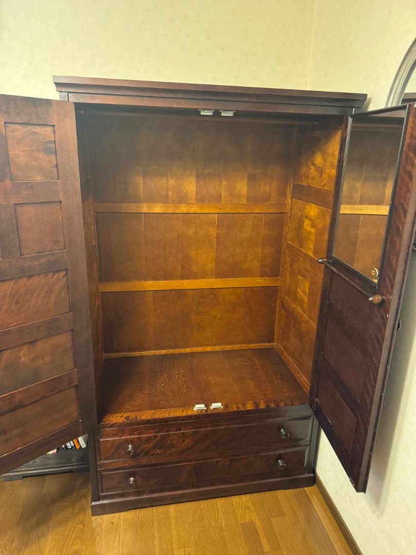 【重厚無垢調】大型 木製ワードローブ 洋服タンス 引き出し付き ダークブラウン