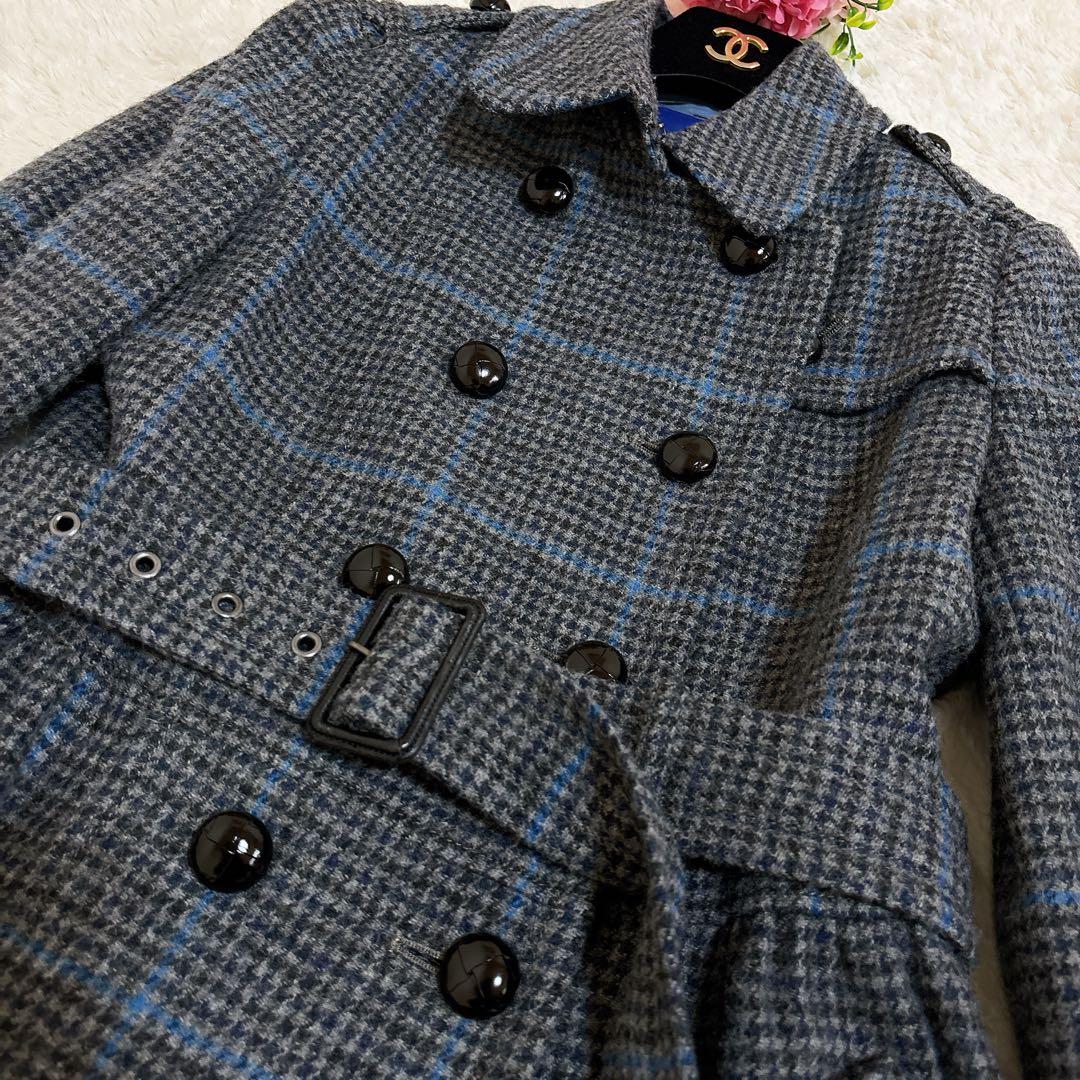 希少☆バーバリーブルーレーベル 千鳥格子 チェック ウール トレンチコート