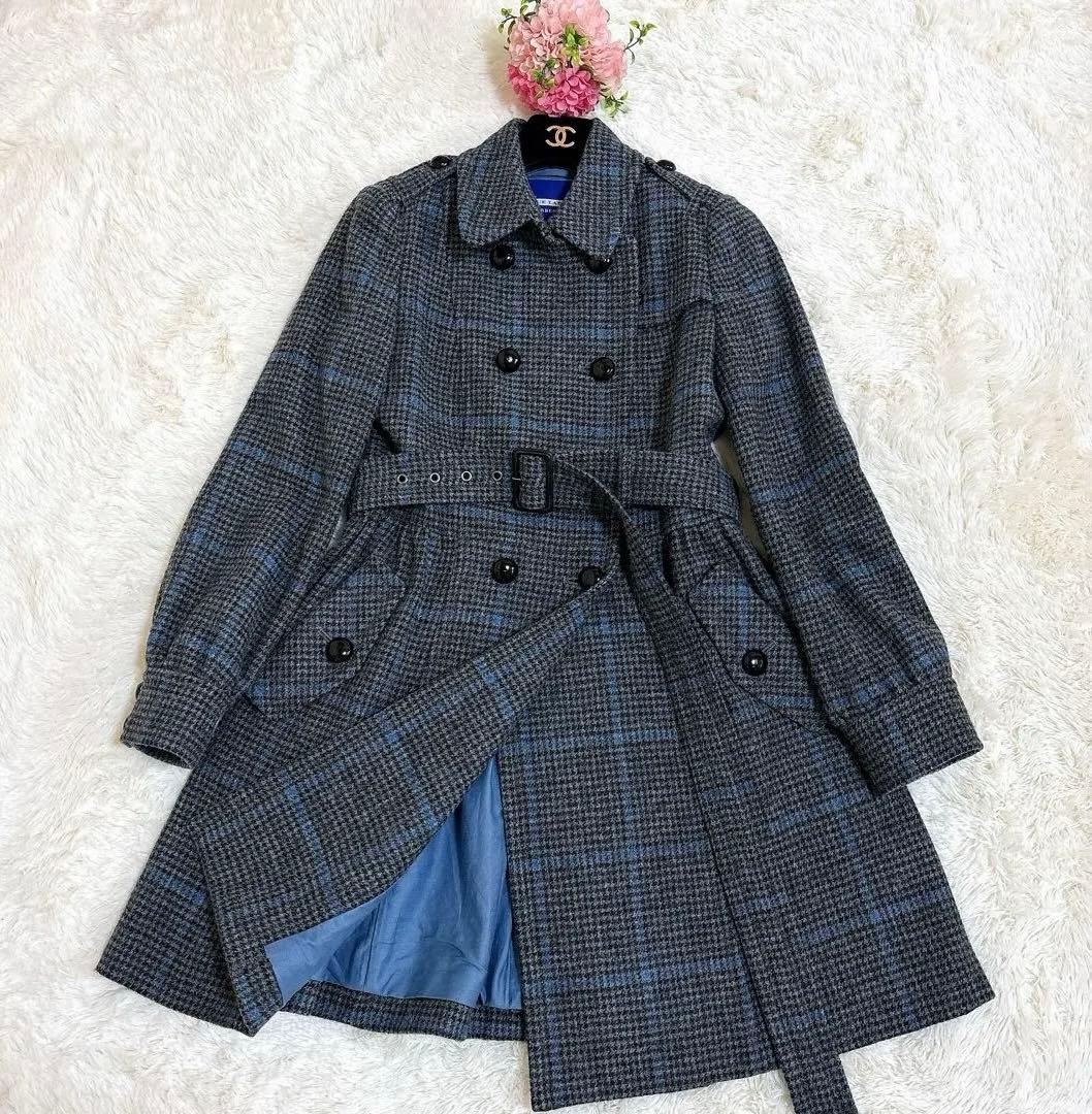 希少☆バーバリーブルーレーベル 千鳥格子 チェック ウール トレンチコート