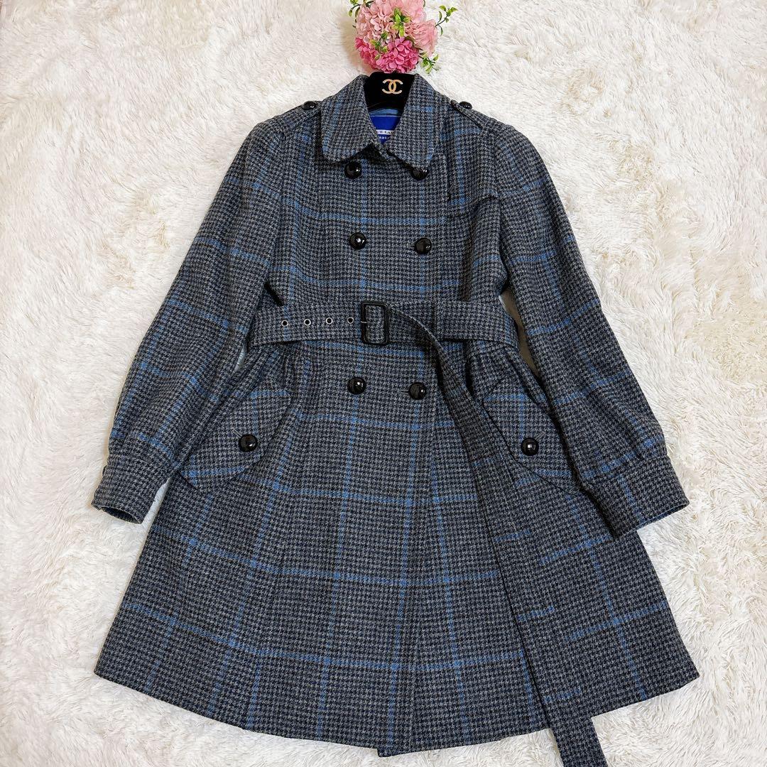 希少☆バーバリーブルーレーベル 千鳥格子 チェック ウール トレンチコート