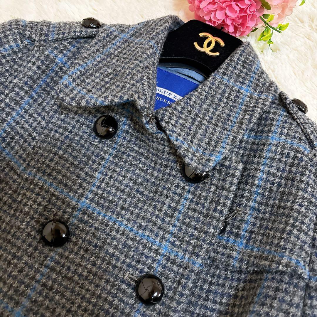 希少☆バーバリーブルーレーベル 千鳥格子 チェック ウール トレンチコート