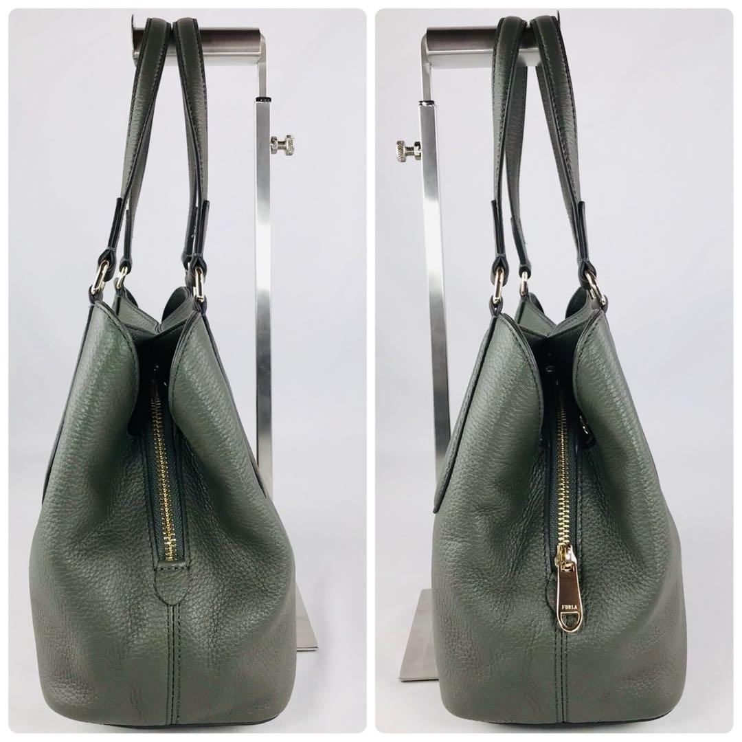 極美品 FURLA フルラ ダフネ 2way ショルダーバッグ レザー カーキ