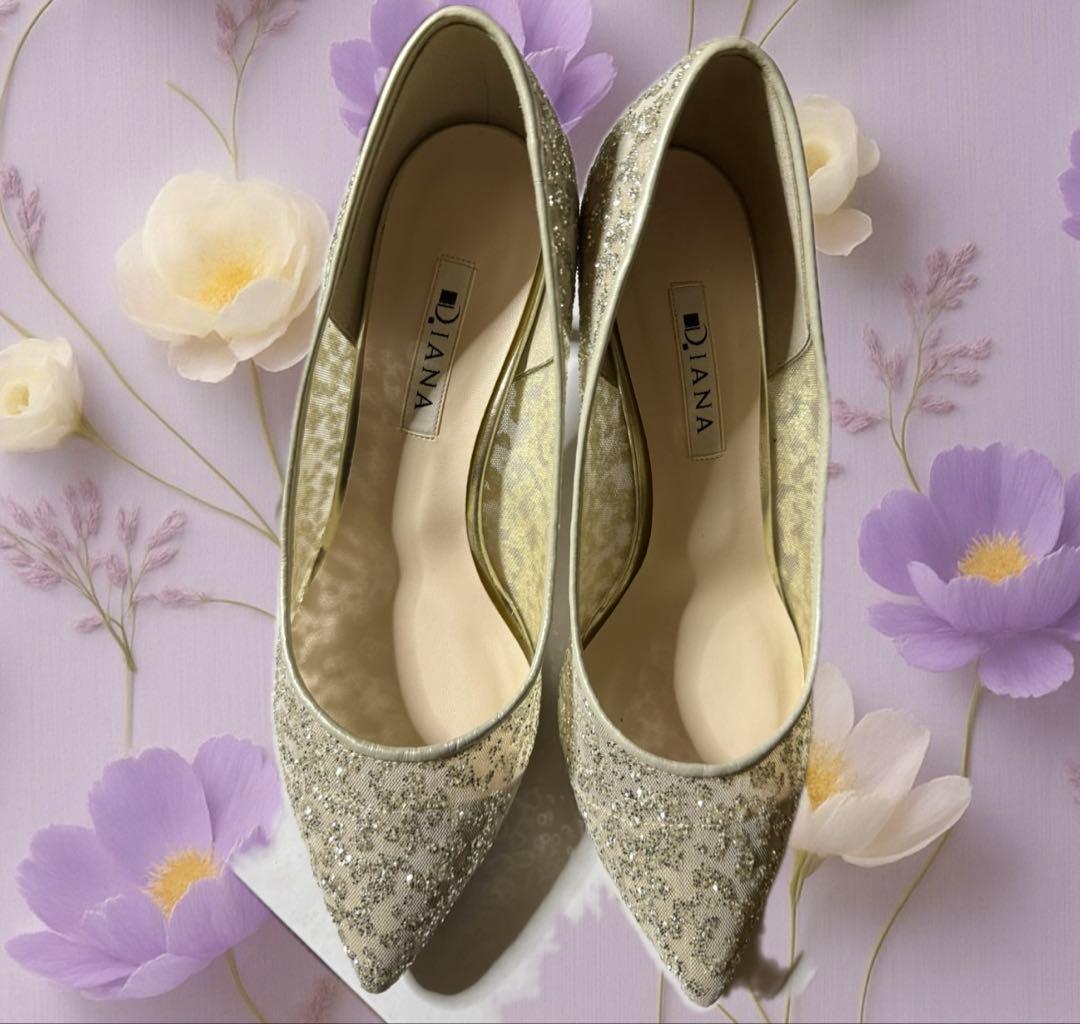 美品ダイアナ　キラキラグリッター　パンプス　結婚式パンプス　グリッターパンプス