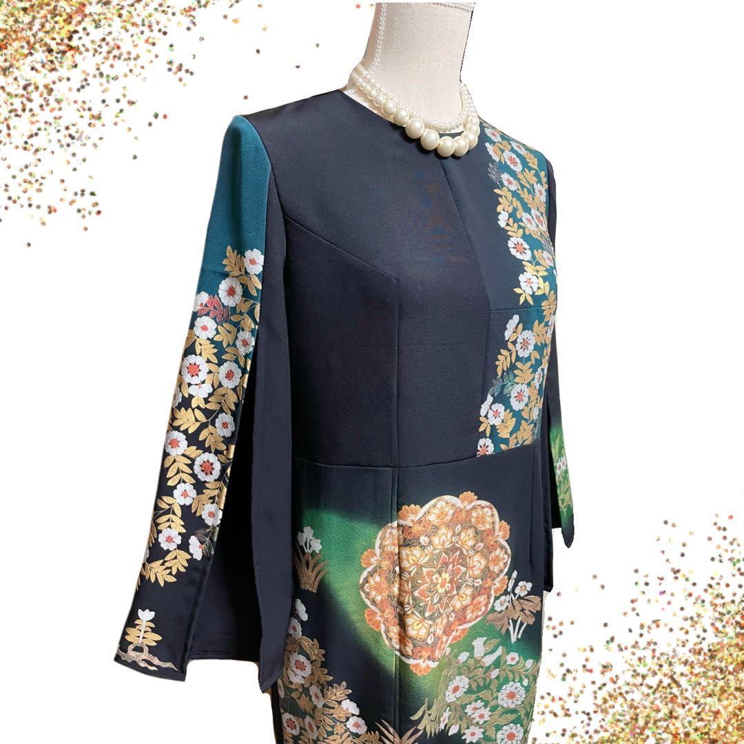 ア*ー様 No.2601 黒留袖 着物リメイクドレス ワンピース 結婚式 パーテ