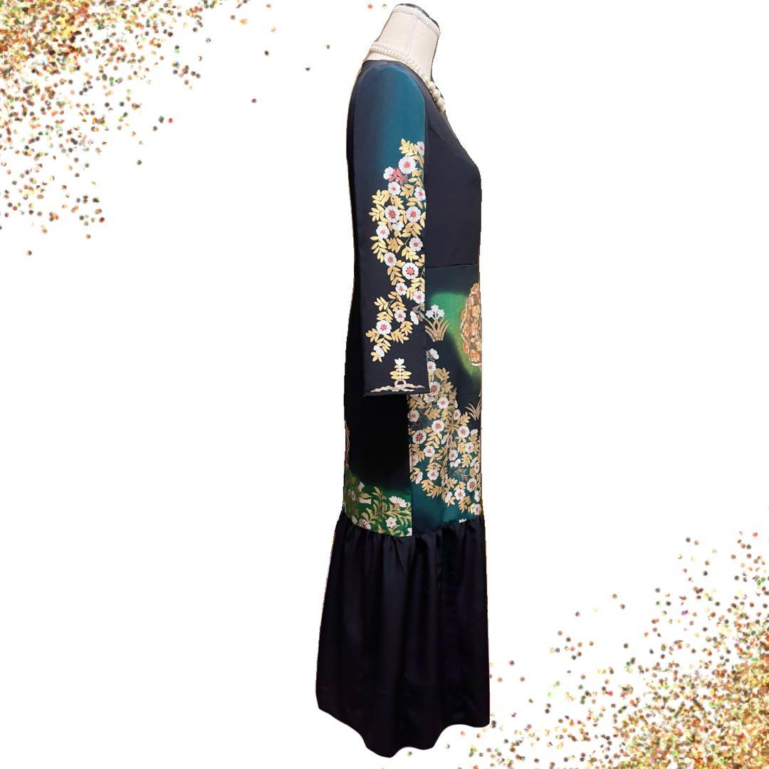 ア*ー様 No.2601 黒留袖 着物リメイクドレス ワンピース 結婚式 パーテ