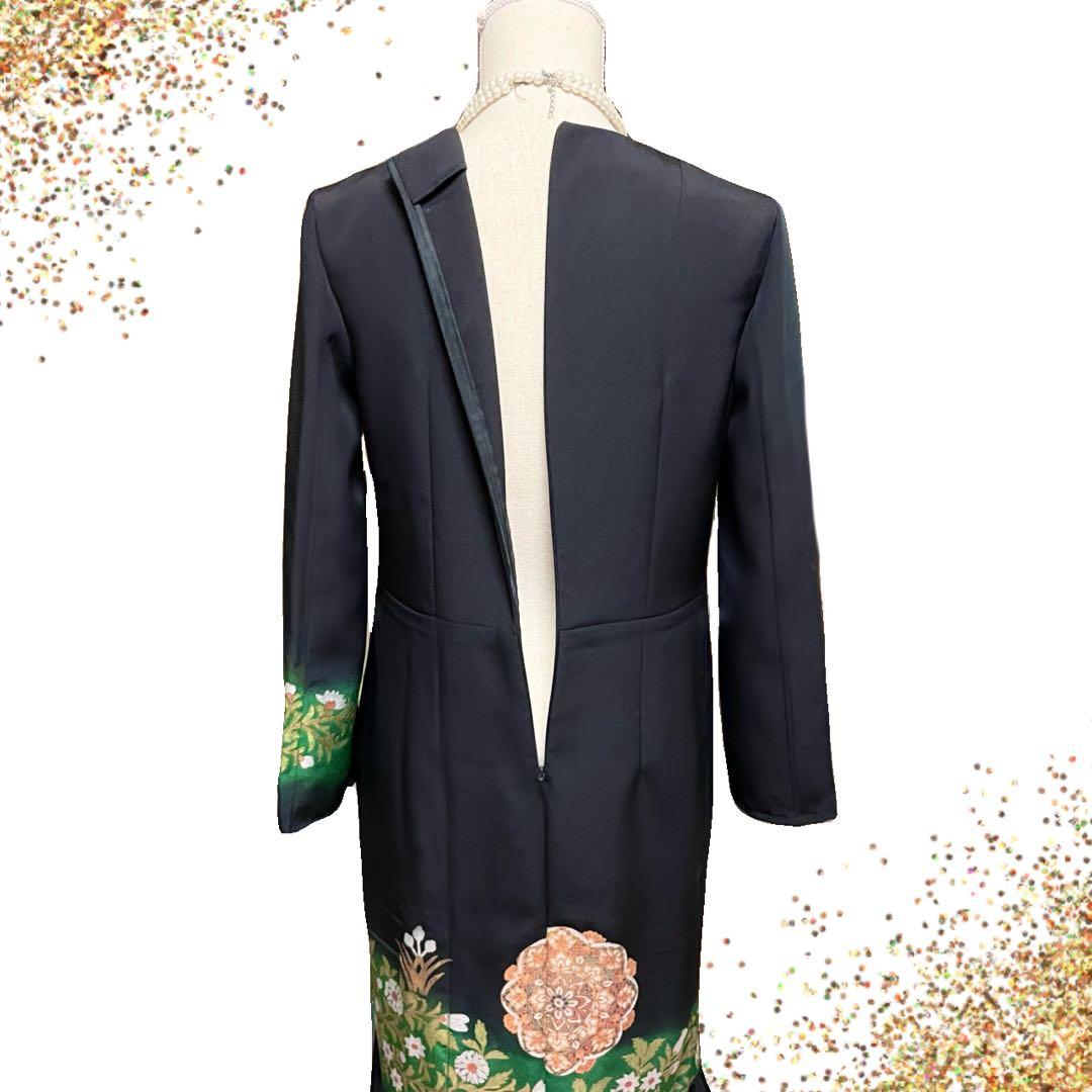 ア*ー様 No.2601 黒留袖 着物リメイクドレス ワンピース 結婚式 パーテ