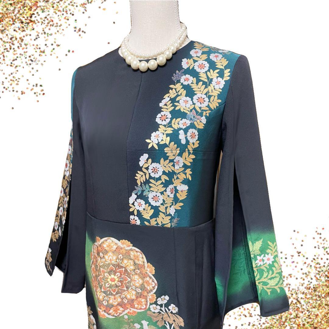 ア*ー様 No.2601 黒留袖 着物リメイクドレス ワンピース 結婚式 パーテ