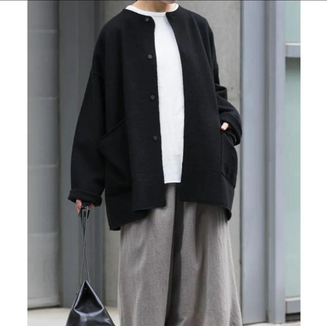 ［新品·未使用］かぐれ ウールノーカラージャケット 黒