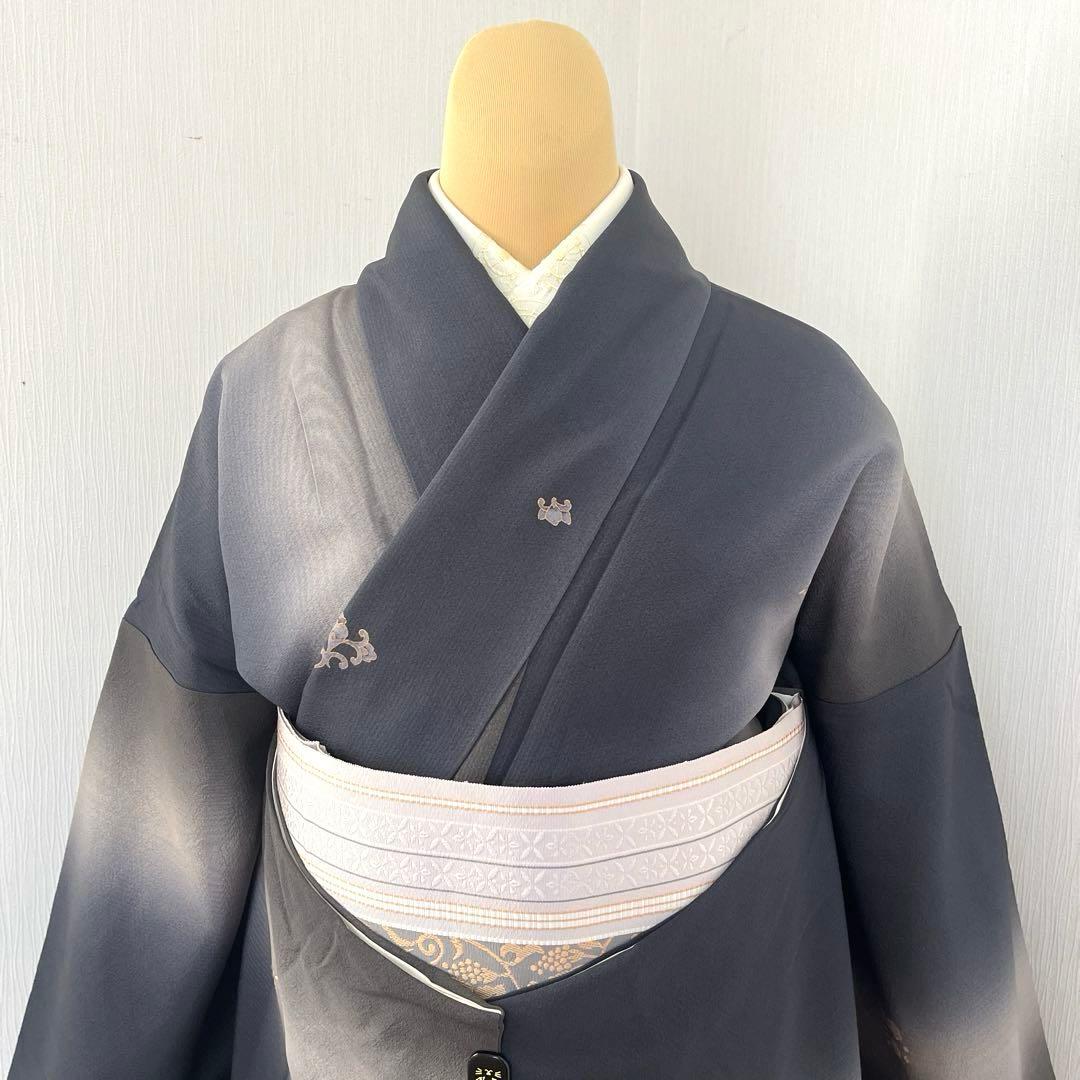 ＊Micha＊小紋 正絹 縦暈し 藍鉄色墨色 ガード加工トールサイズ 美品