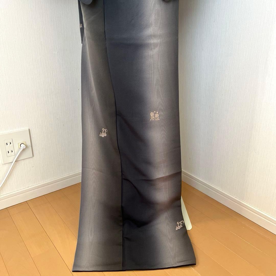 ＊Micha＊小紋 正絹 縦暈し 藍鉄色墨色 ガード加工トールサイズ 美品