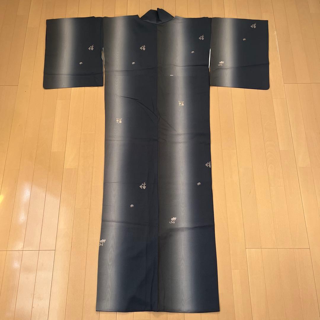 ＊Micha＊小紋 正絹 縦暈し 藍鉄色墨色 ガード加工トールサイズ 美品