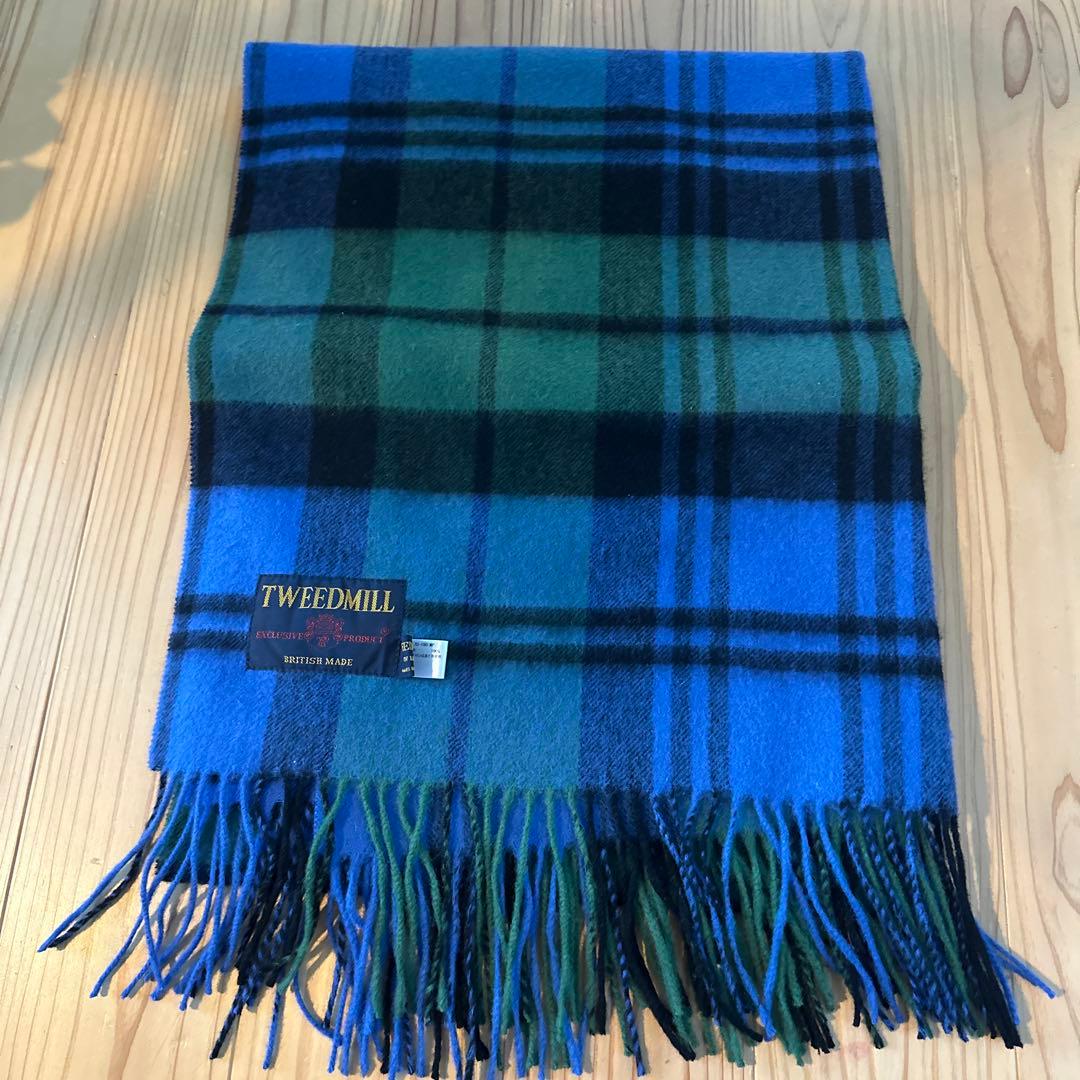 TWEEDMILL ウールマフラー チェック柄　ブルー