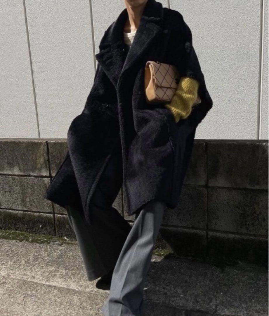 ameri vintage リバーシブルボアポンチョケープコート ブラック