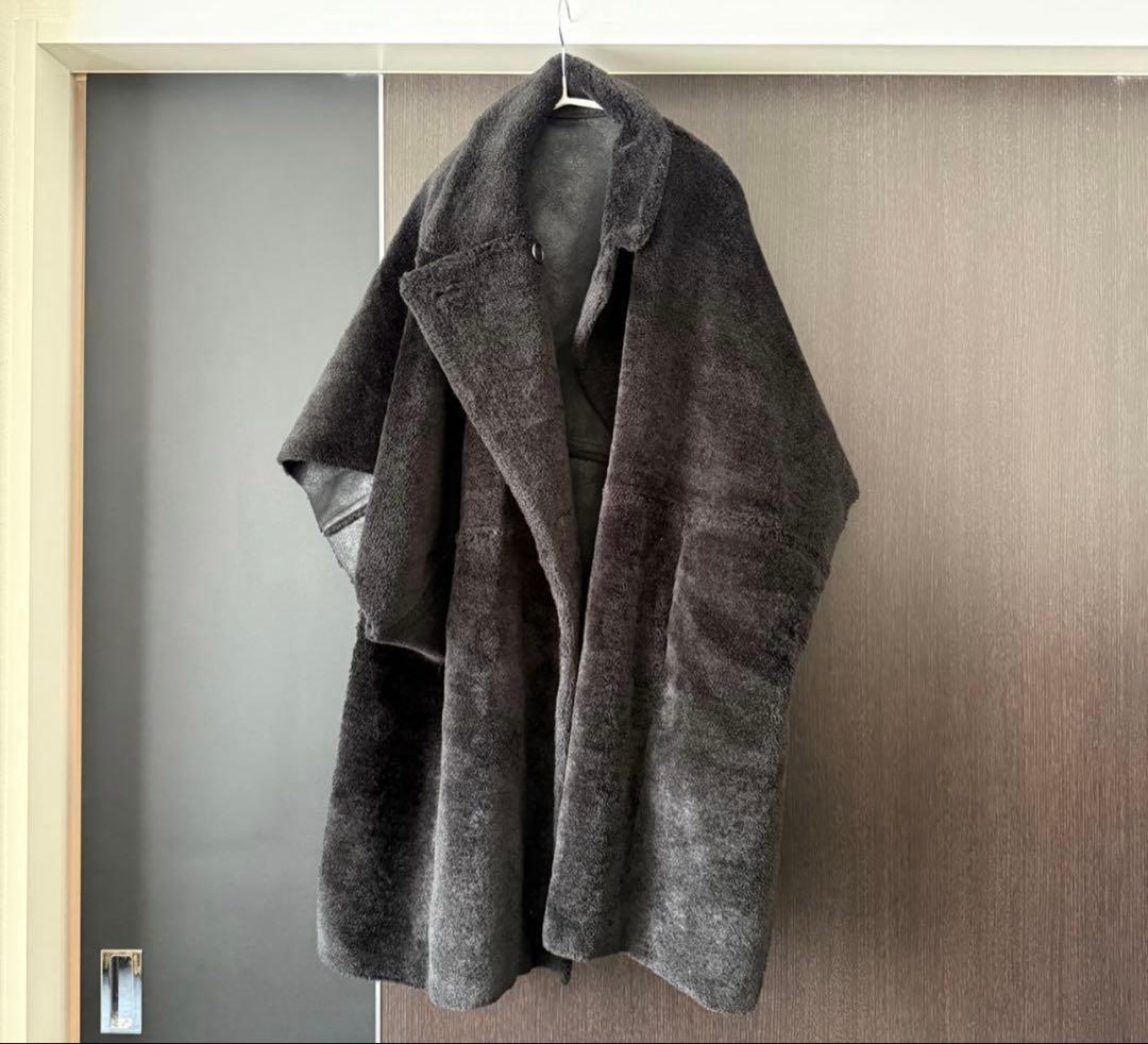 ameri vintage リバーシブルボアポンチョケープコート ブラック