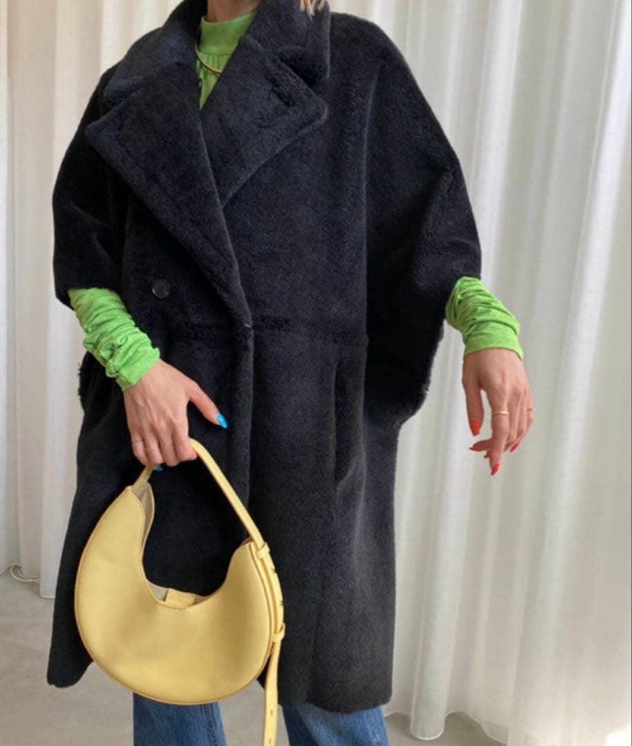 ameri vintage リバーシブルボアポンチョケープコート ブラック