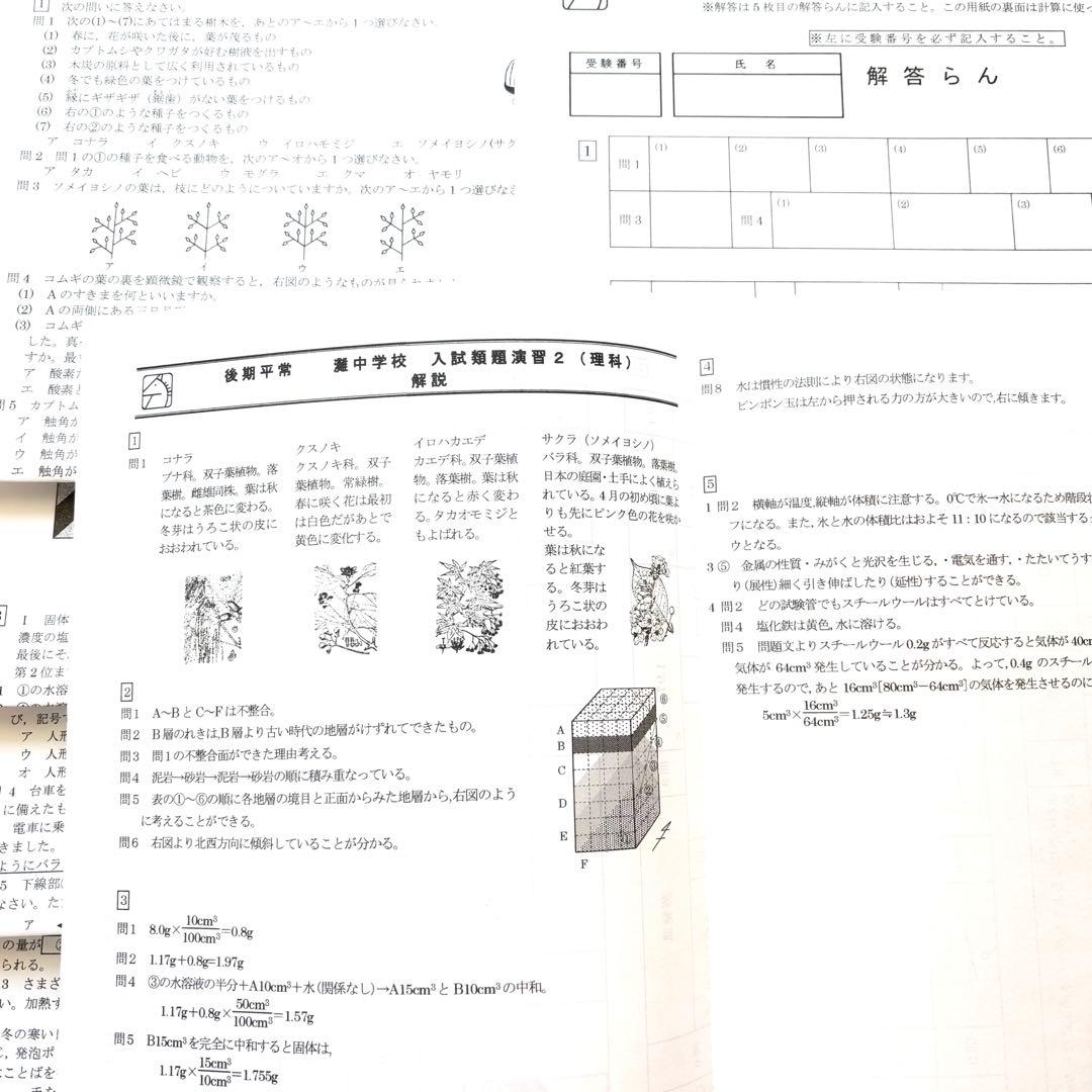 馬渕教室 小6後期【灘中学校 入試類題演習】理科1〜12 解答解説付き　6N