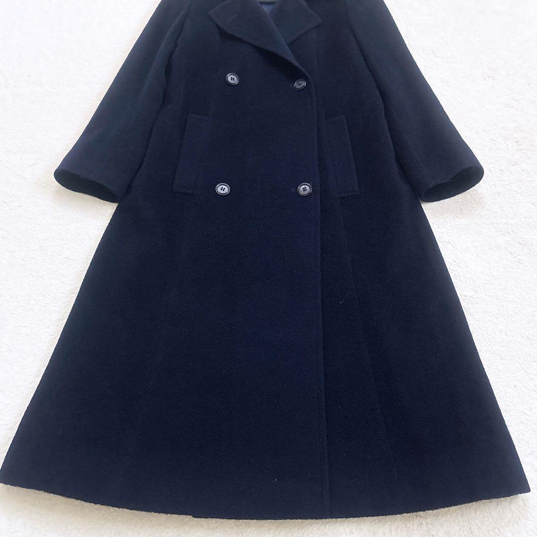 HERNO スカーフ柄 カシミヤ混 ダブル チェスターコート 紺色 F 美品