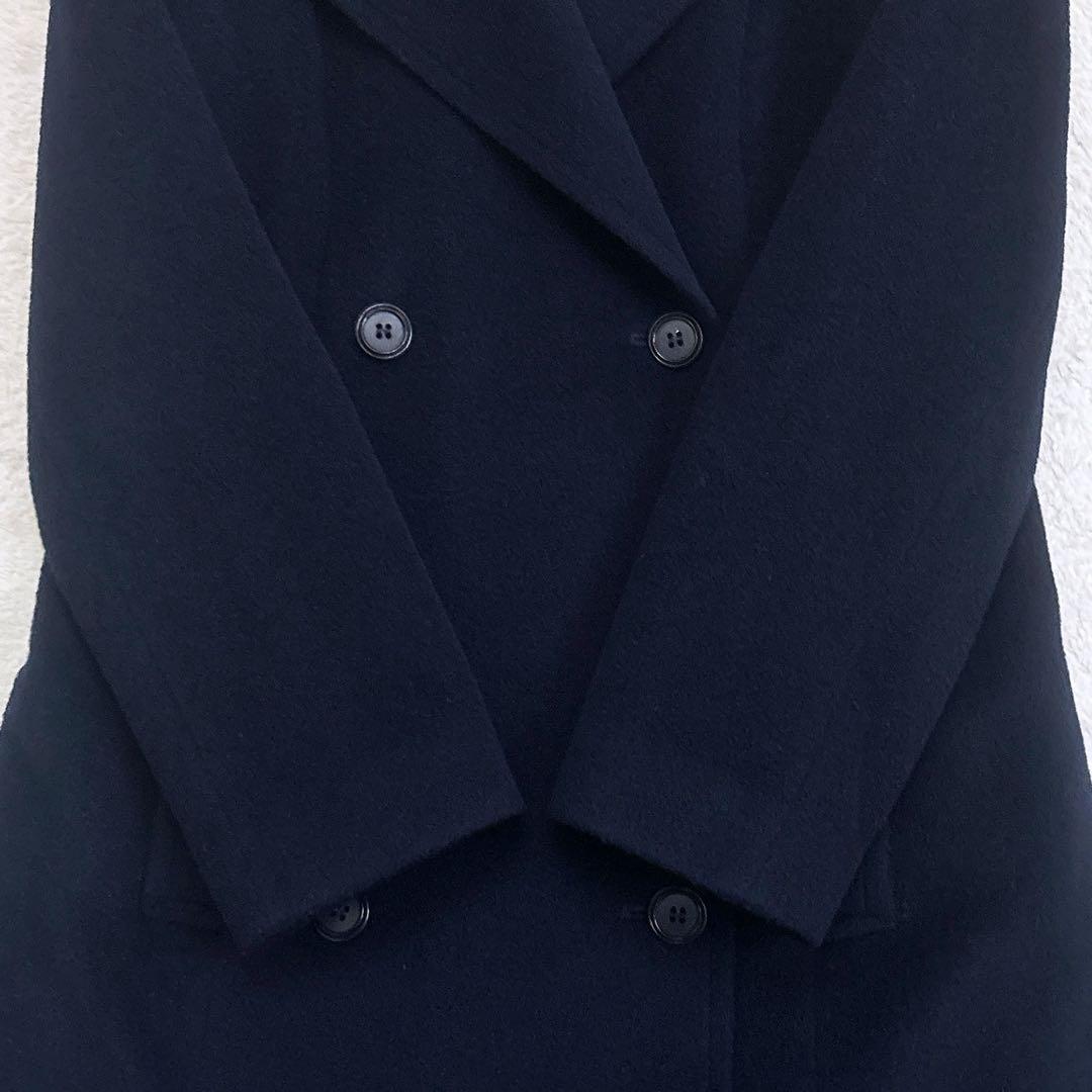 HERNO スカーフ柄 カシミヤ混 ダブル チェスターコート 紺色 F 美品