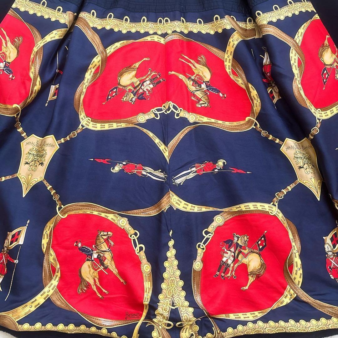 HERNO スカーフ柄 カシミヤ混 ダブル チェスターコート 紺色 F 美品