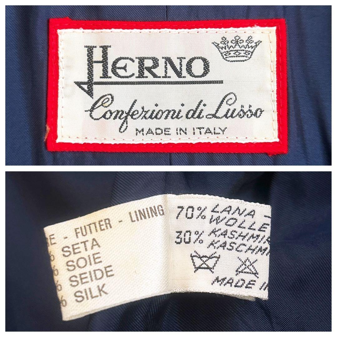 HERNO スカーフ柄 カシミヤ混 ダブル チェスターコート 紺色 F 美品