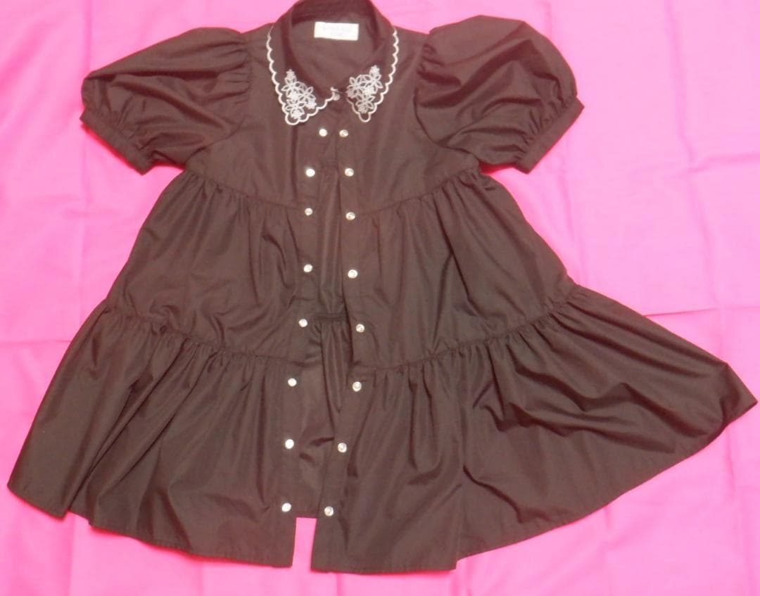 衿スカラティアードワンピース・黒・120センチ・used・アナスイミニ・薔薇