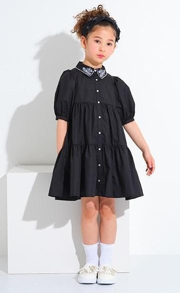 衿スカラティアードワンピース・黒・120センチ・used・アナスイミニ・薔薇