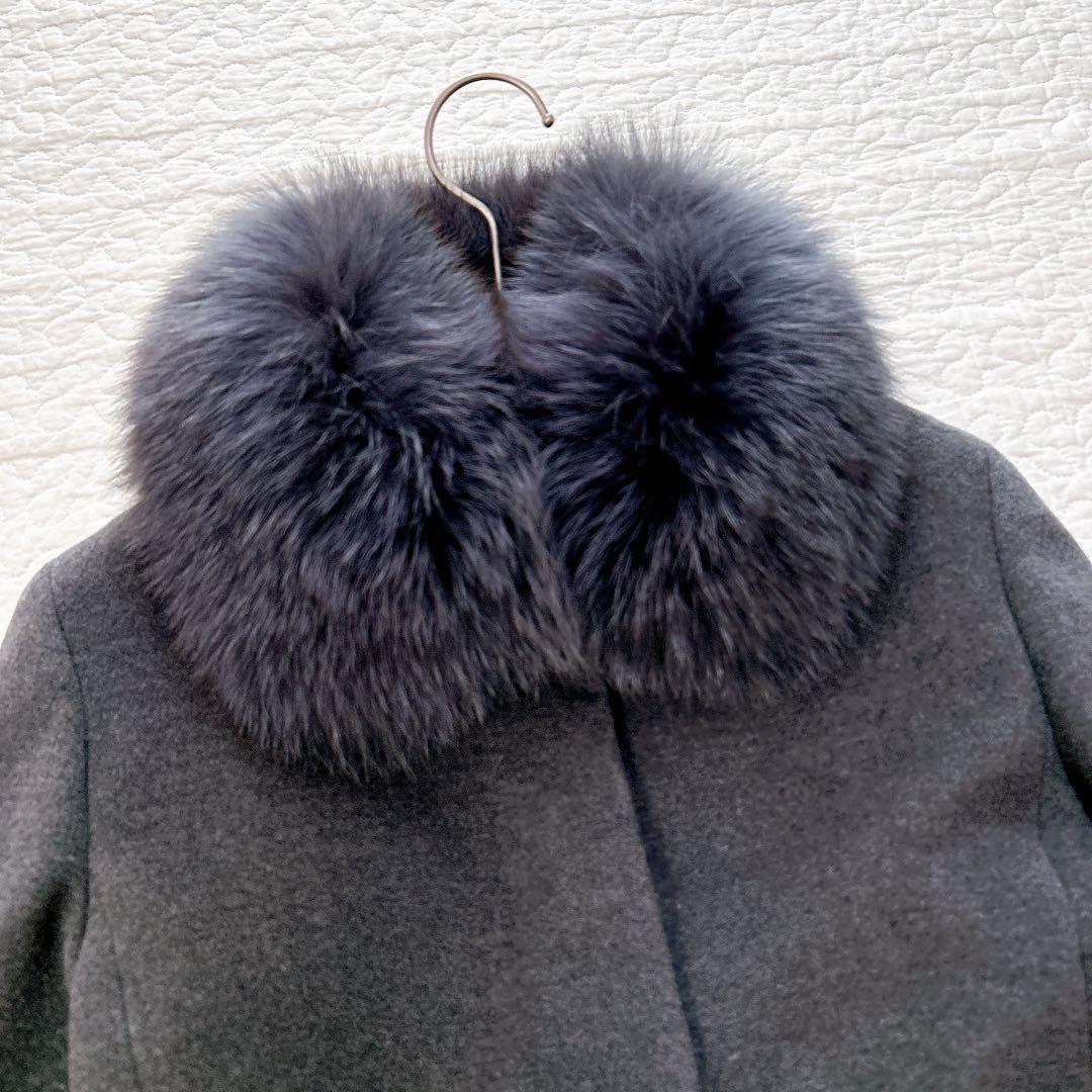 INED アンゴラ ロングコート グレー SAGAファー Aライン 9号