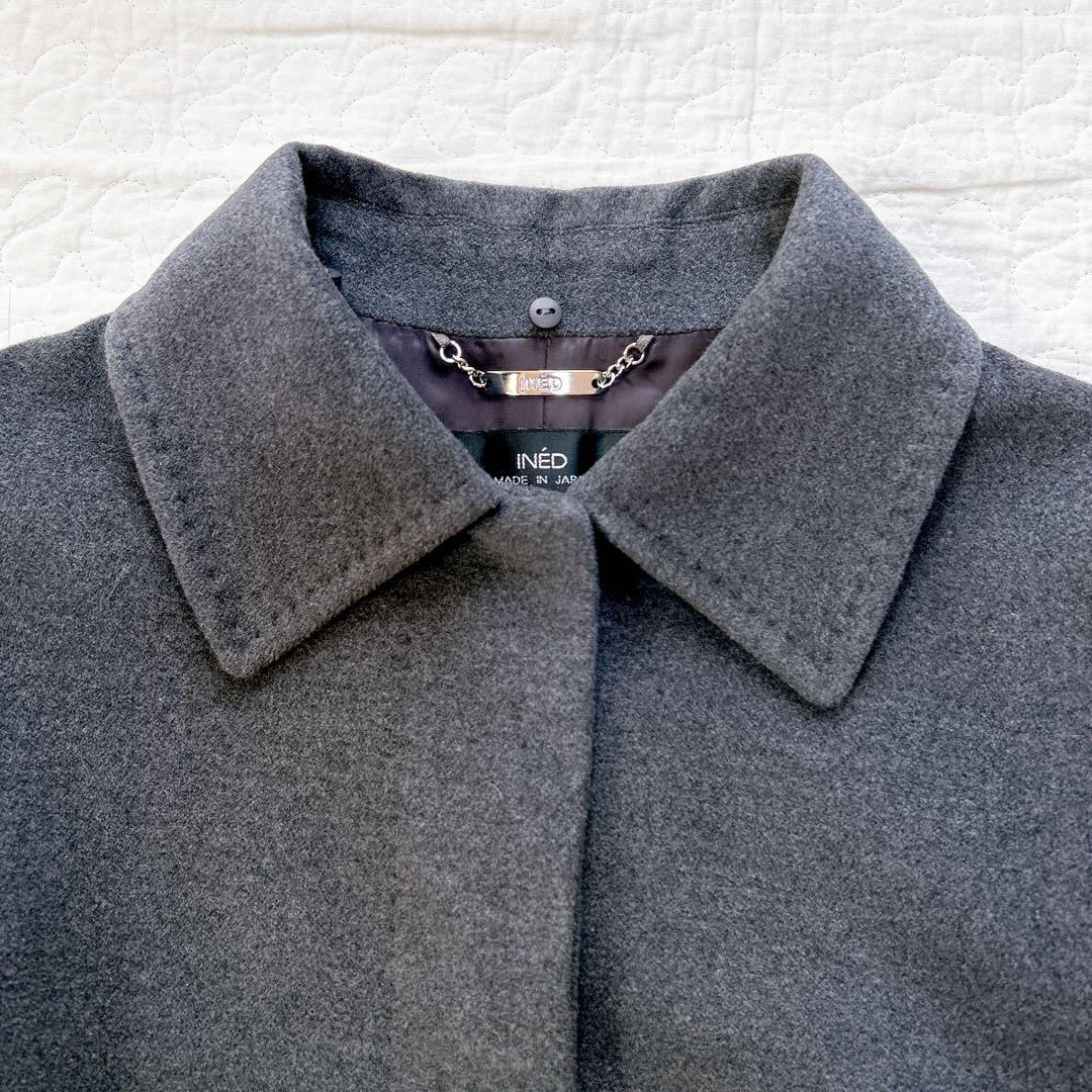 INED アンゴラ ロングコート グレー SAGAファー Aライン 9号