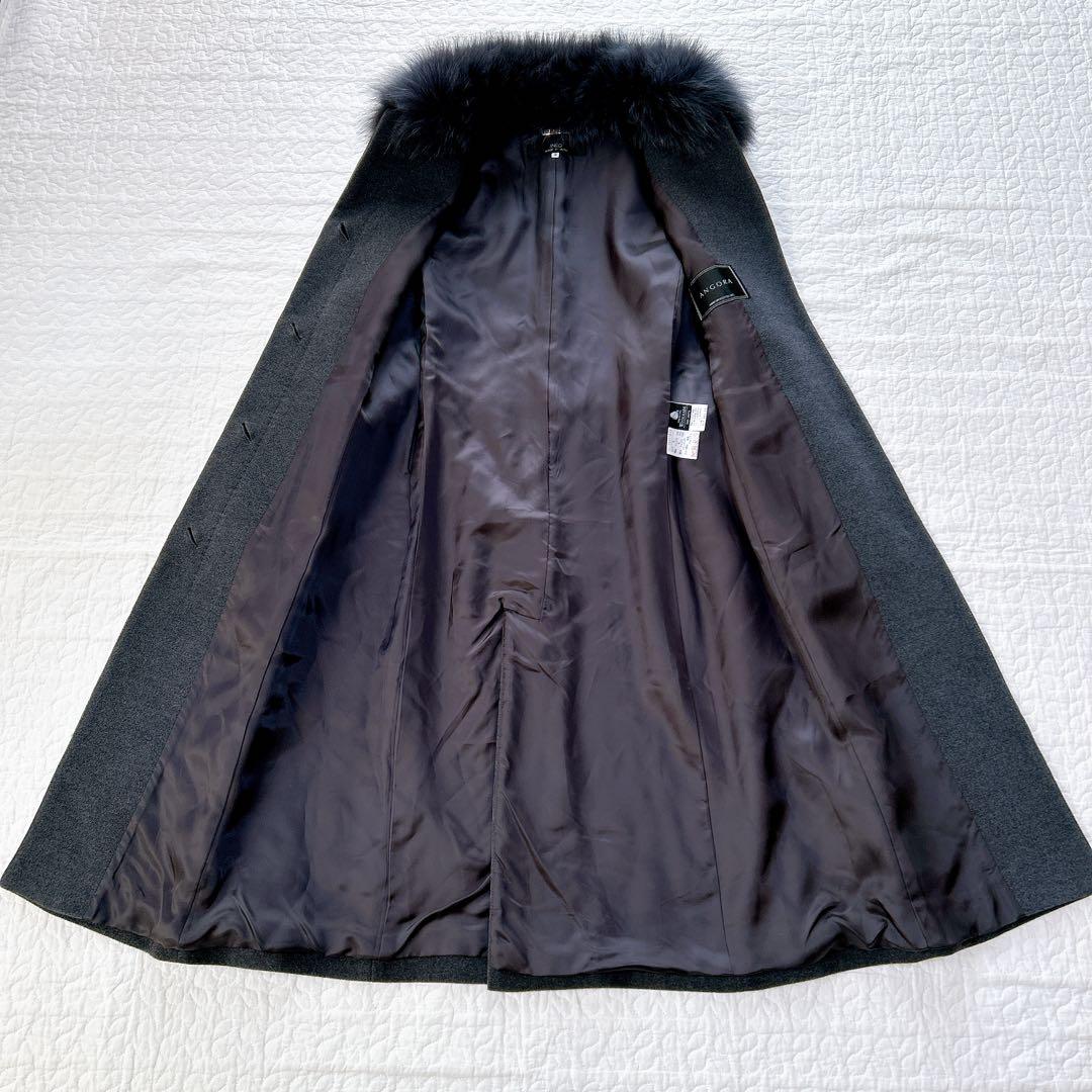 INED アンゴラ ロングコート グレー SAGAファー Aライン 9号