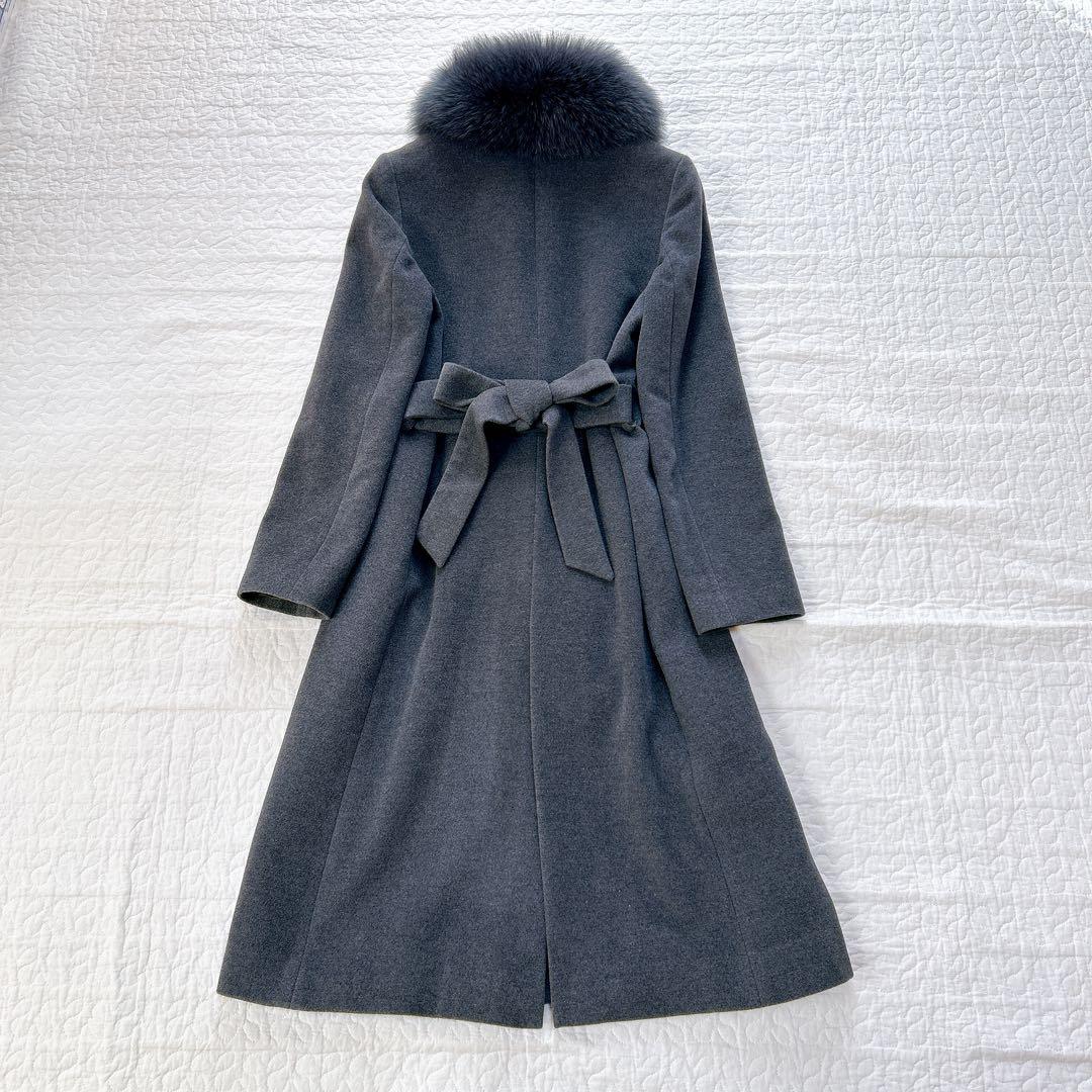 INED アンゴラ ロングコート グレー SAGAファー Aライン 9号