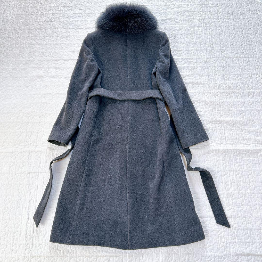 INED アンゴラ ロングコート グレー SAGAファー Aライン 9号