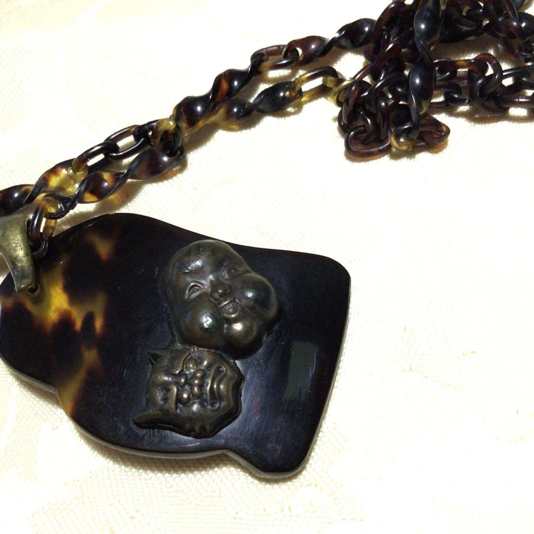 本鼈甲ペンダント　目貫　睨み　骨董品　お福さん　お値下げ♪