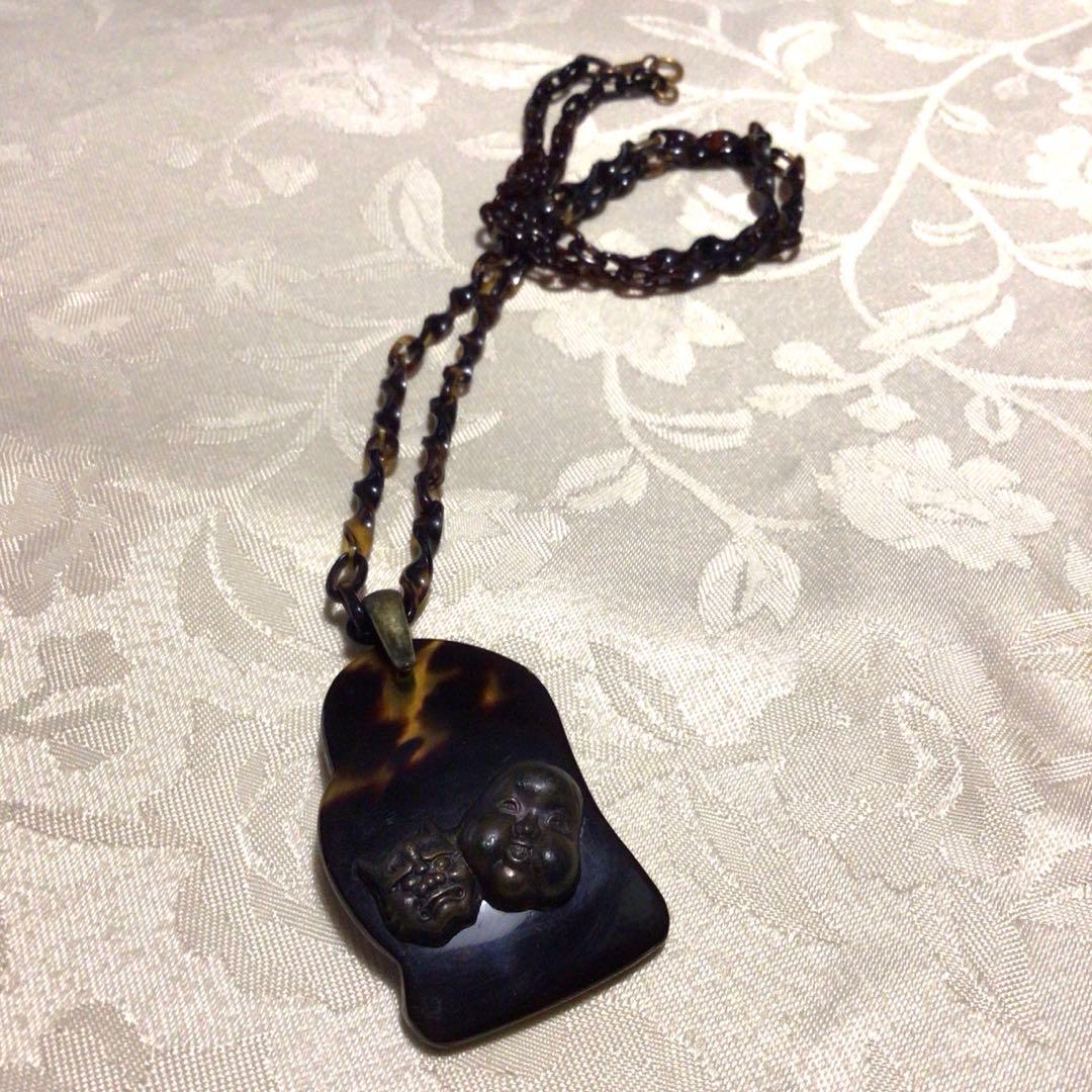 本鼈甲ペンダント　目貫　睨み　骨董品　お福さん　お値下げ♪