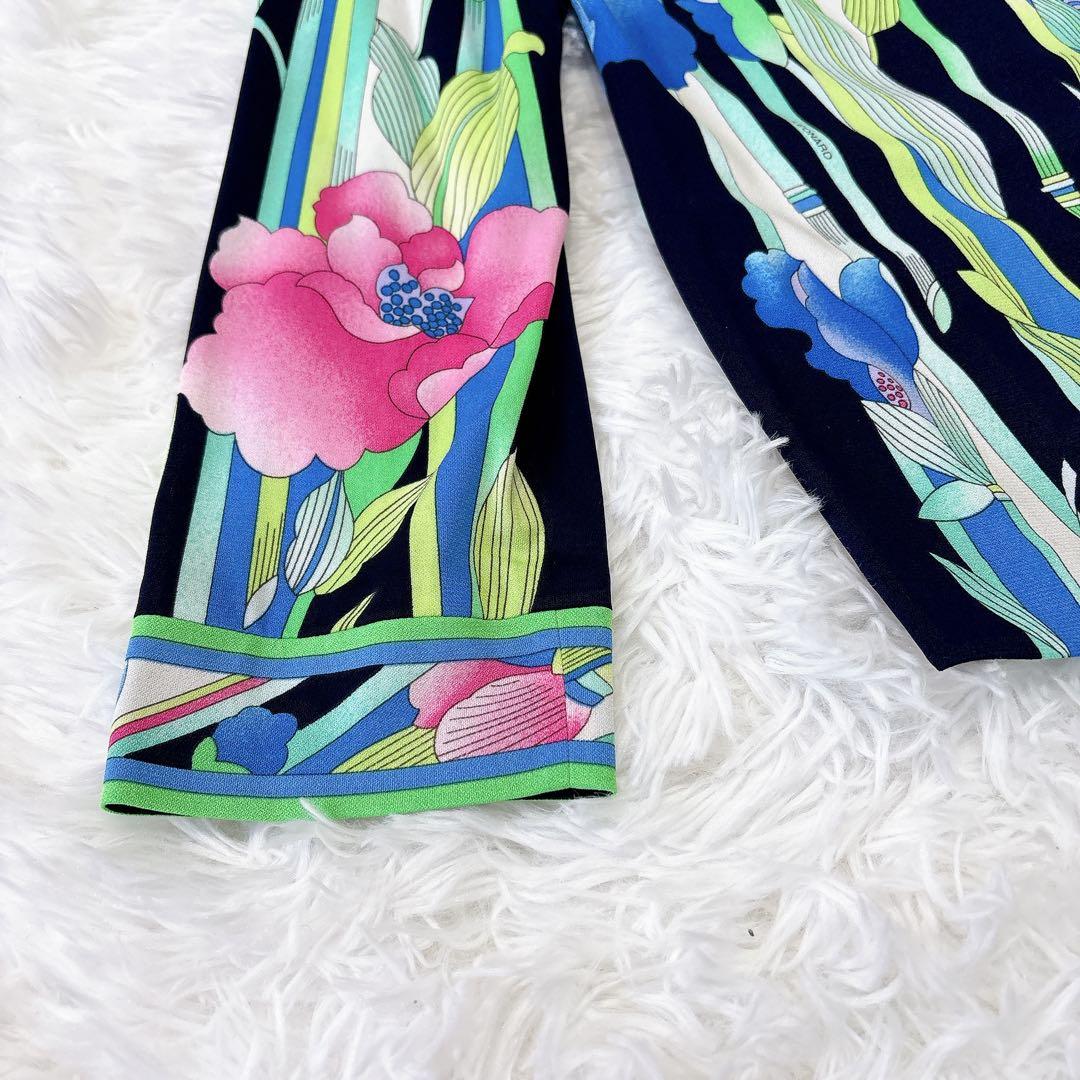 【良品】レオナール カットソー カンカン トリム 花柄 総柄 マルチカラー L