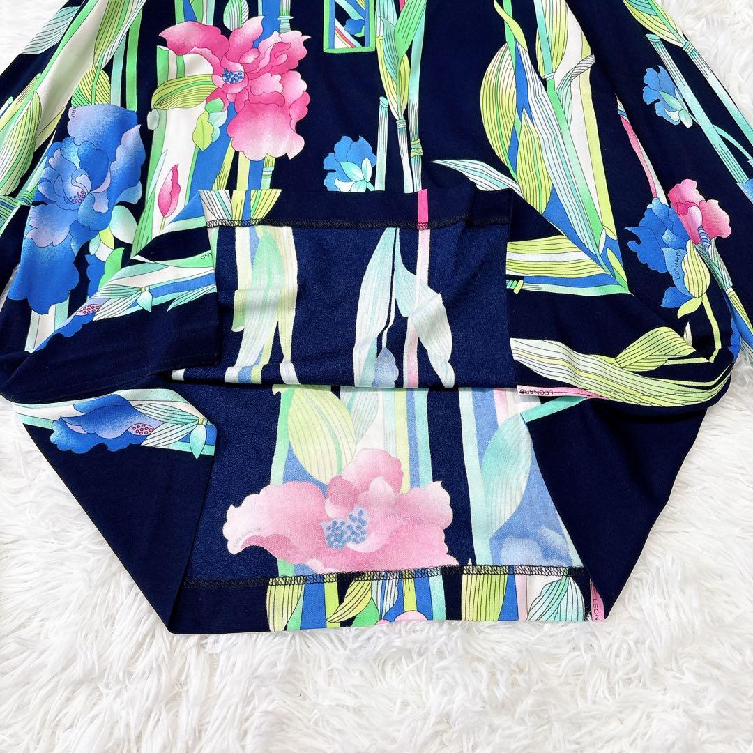 【良品】レオナール カットソー カンカン トリム 花柄 総柄 マルチカラー L