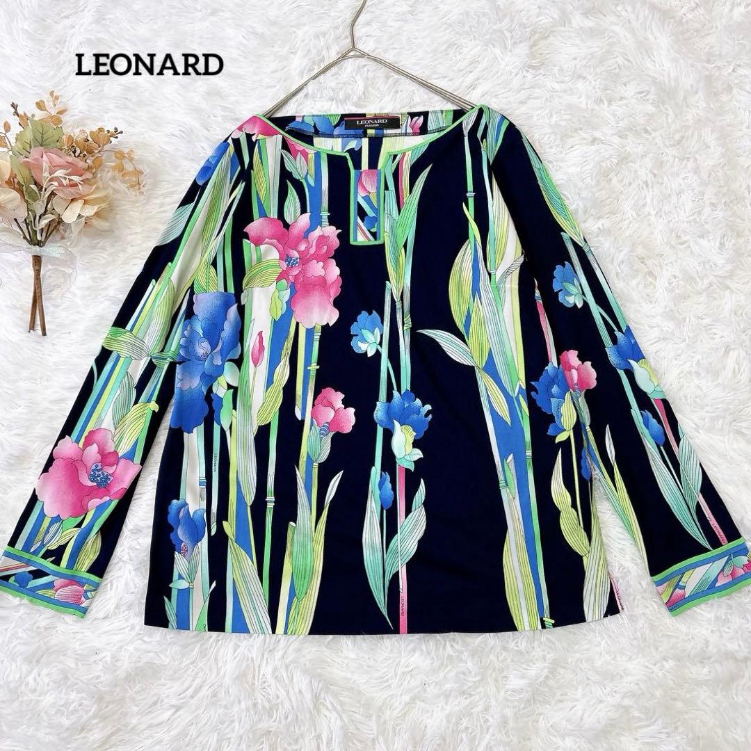 【良品】レオナール カットソー カンカン トリム 花柄 総柄 マルチカラー L