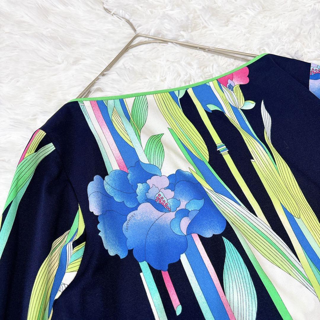 【良品】レオナール カットソー カンカン トリム 花柄 総柄 マルチカラー L