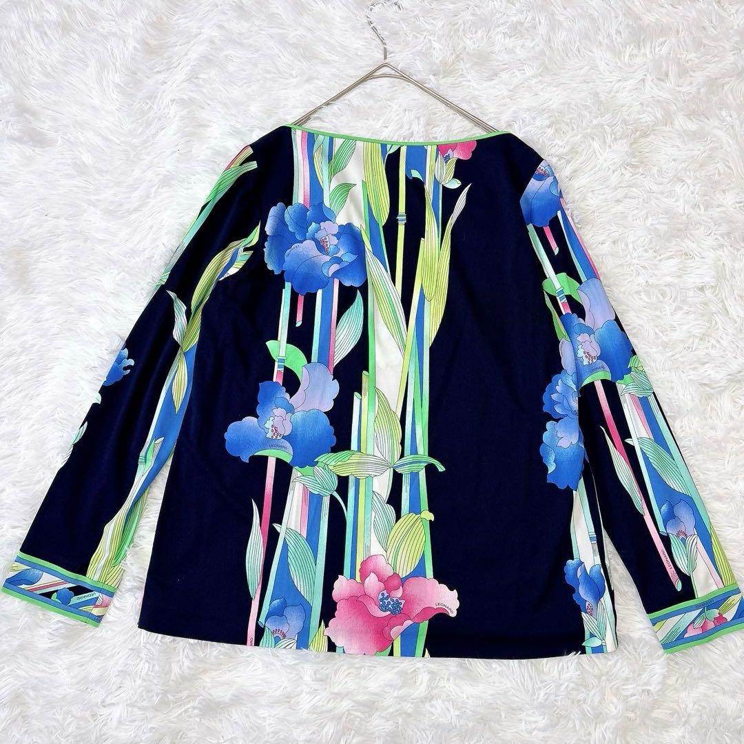 【良品】レオナール カットソー カンカン トリム 花柄 総柄 マルチカラー L