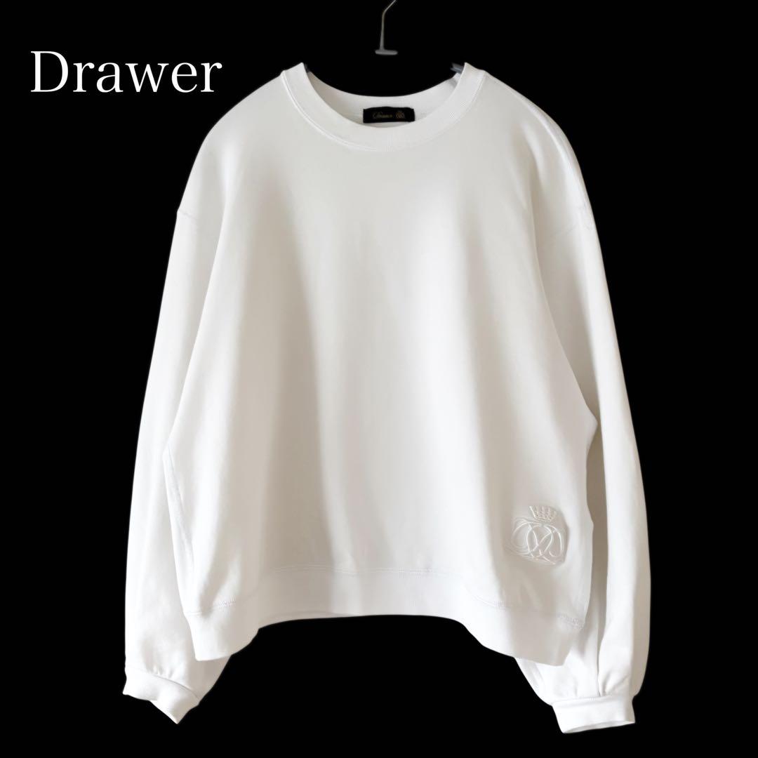 ドゥロワーDrawer トップス スウェット プルオーバー ロゴ刺繍 白 ぽわん