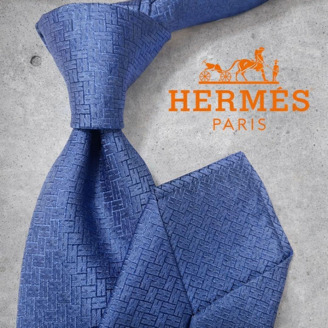 極美品 エルメス ネクタイ ハイブランド H柄 ファソネ 光沢 ジャガード織り