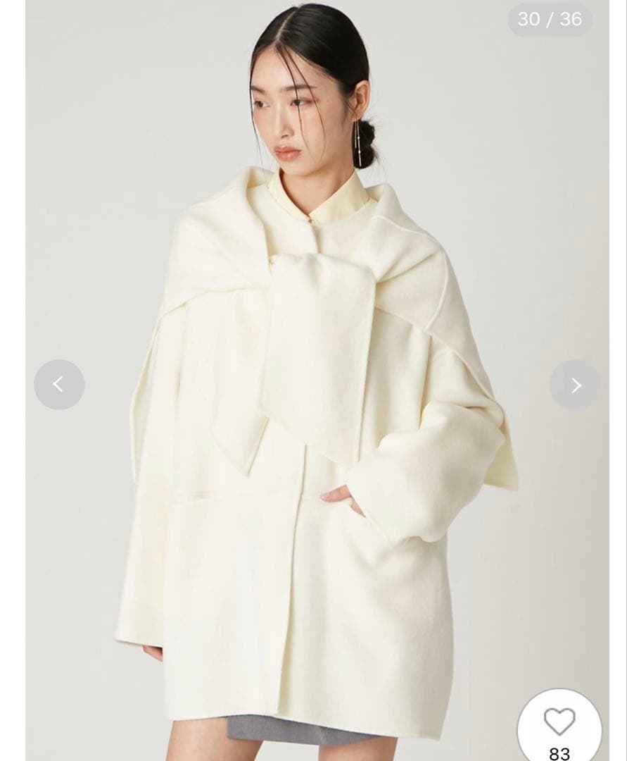 マフラー付ノーカラーリバーミドルコート