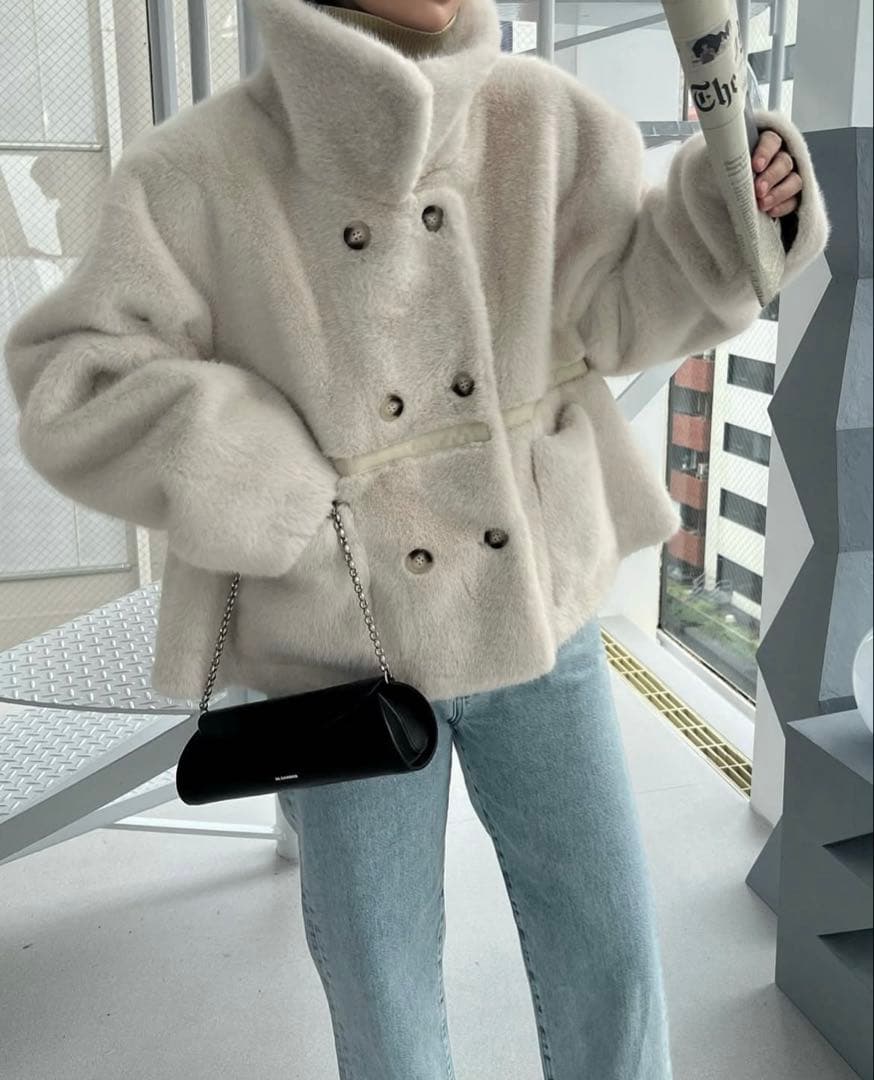 【美品】willfully ファーダブルブレストアウター