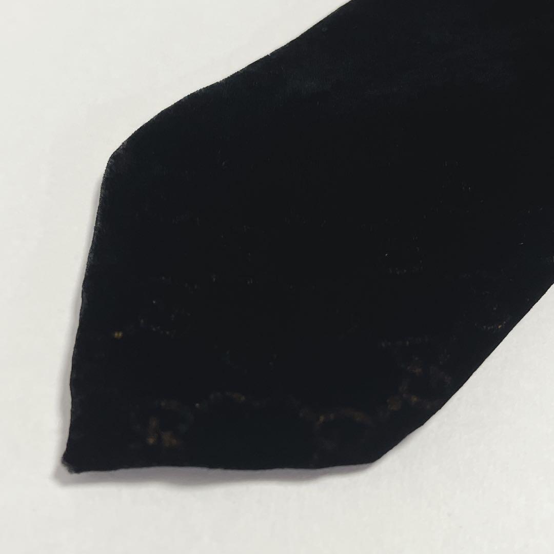 美品 グッチ ネクタイ レーヨン ベルベット GG柄 ベロア生地 ブラック