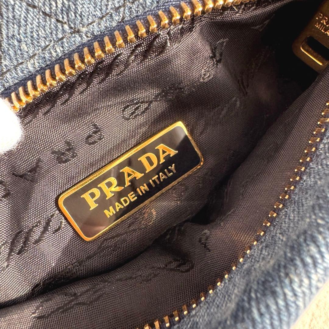 PRADA プラダ デニム 刺繍 クラッチバッグ マルチポーチ フラワー