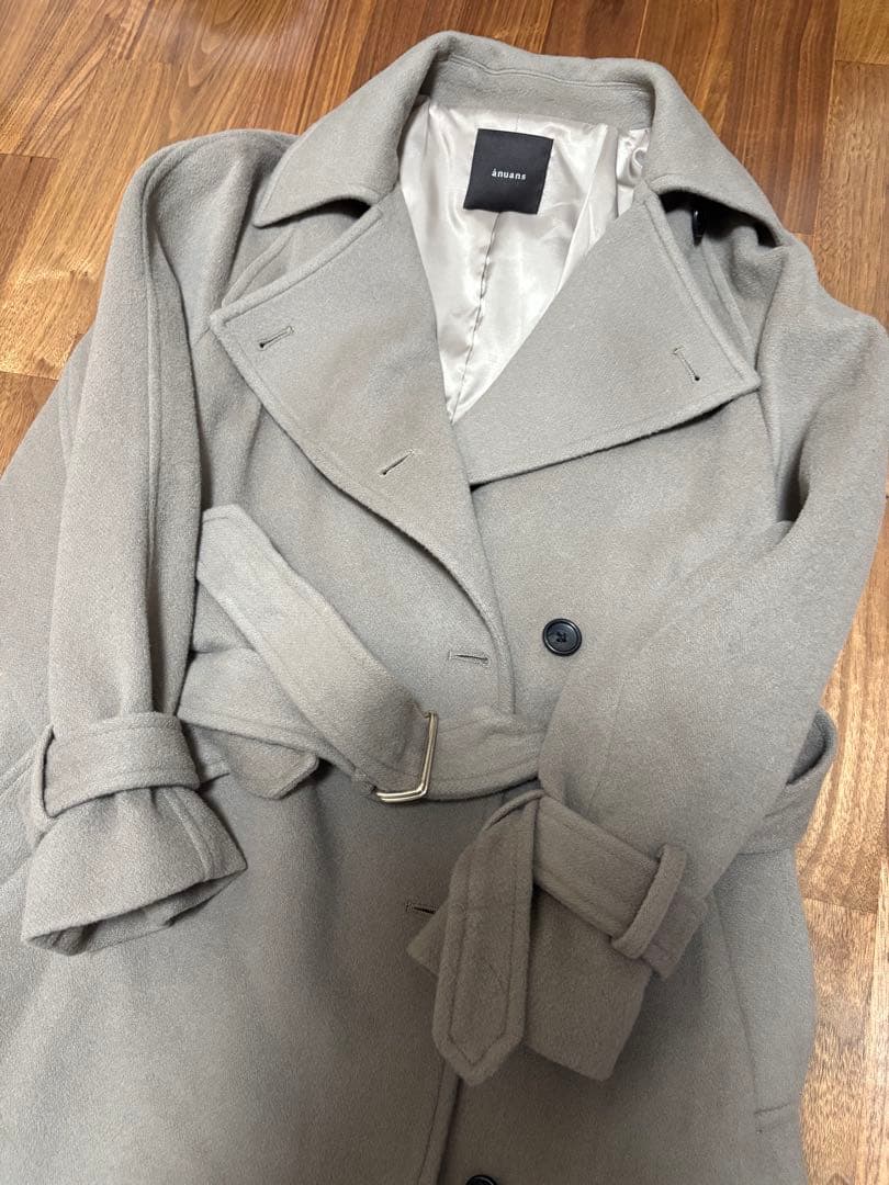 anuans アニュアンス ウールトレンチロングコート S カーキグレー