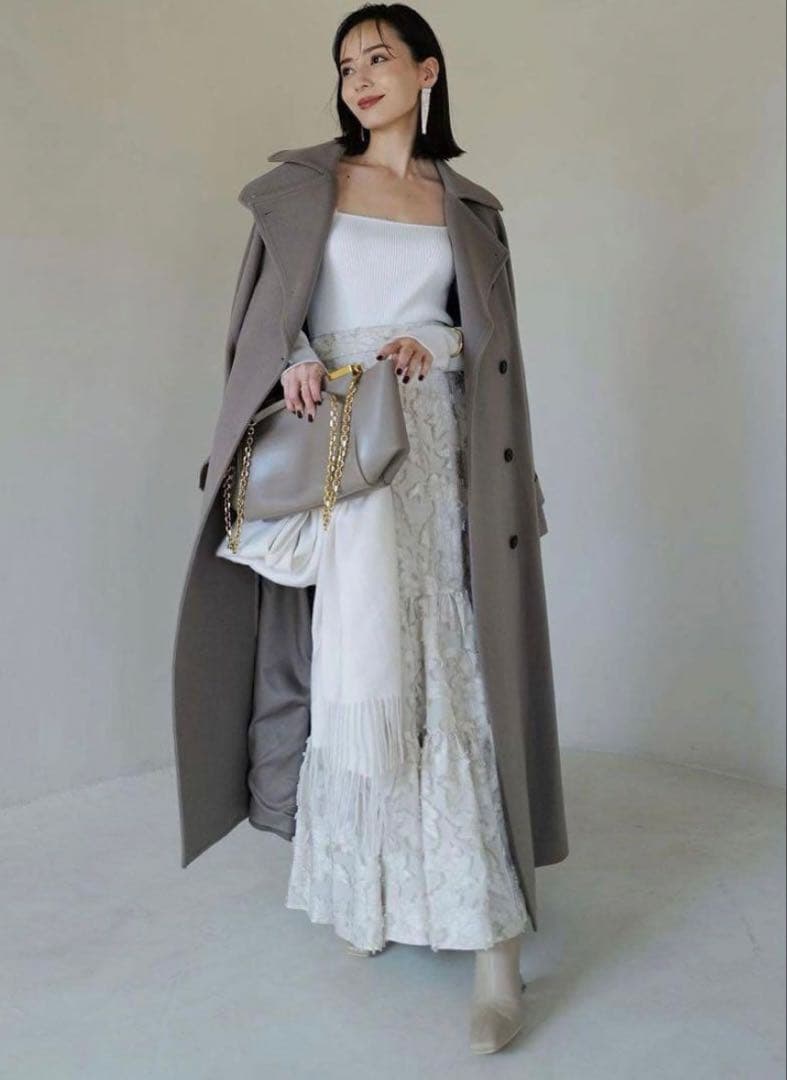 anuans アニュアンス ウールトレンチロングコート S カーキグレー