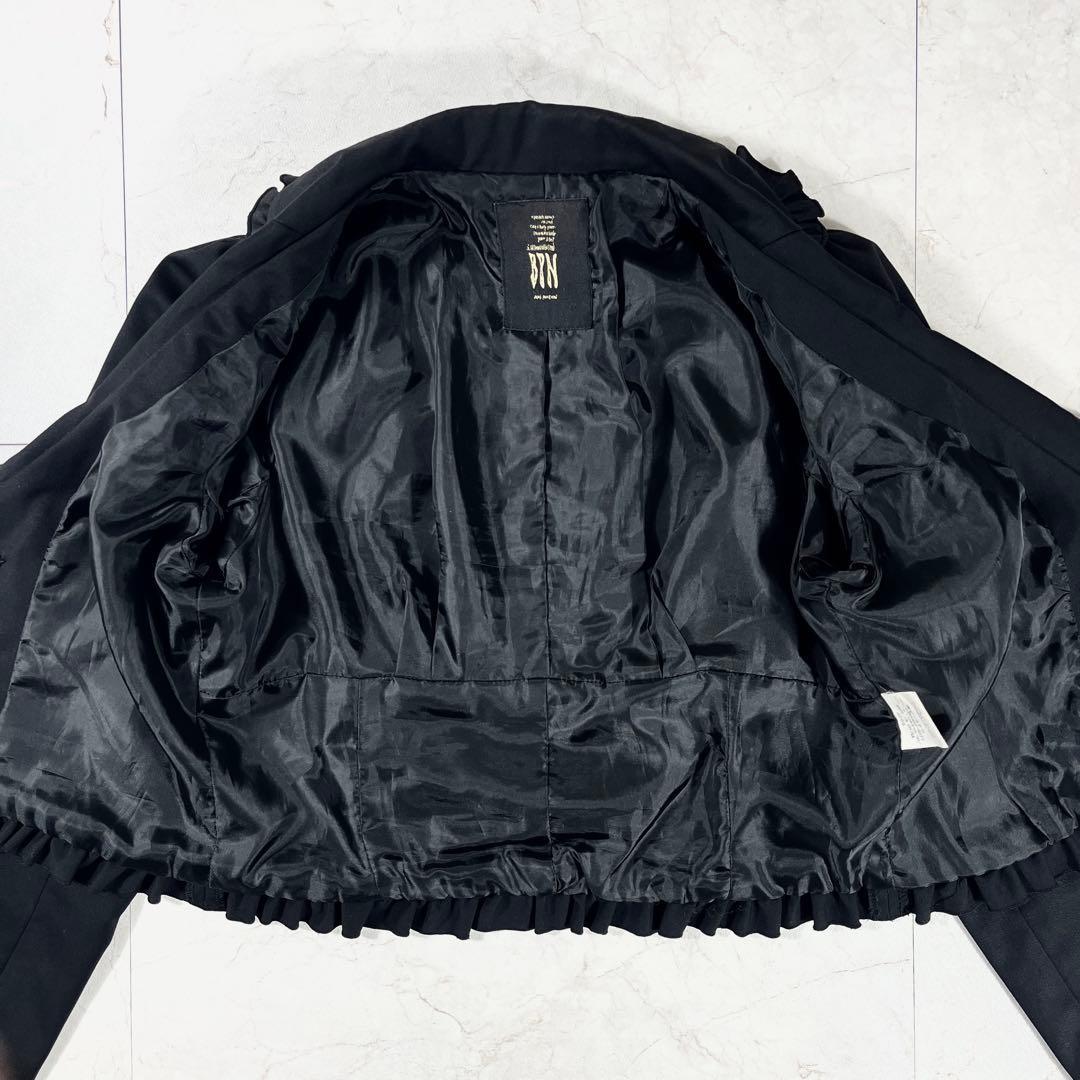 ✨美品 ブラックピースナウ ハート襟フリル リボン ショート丈 ダブルジャケット