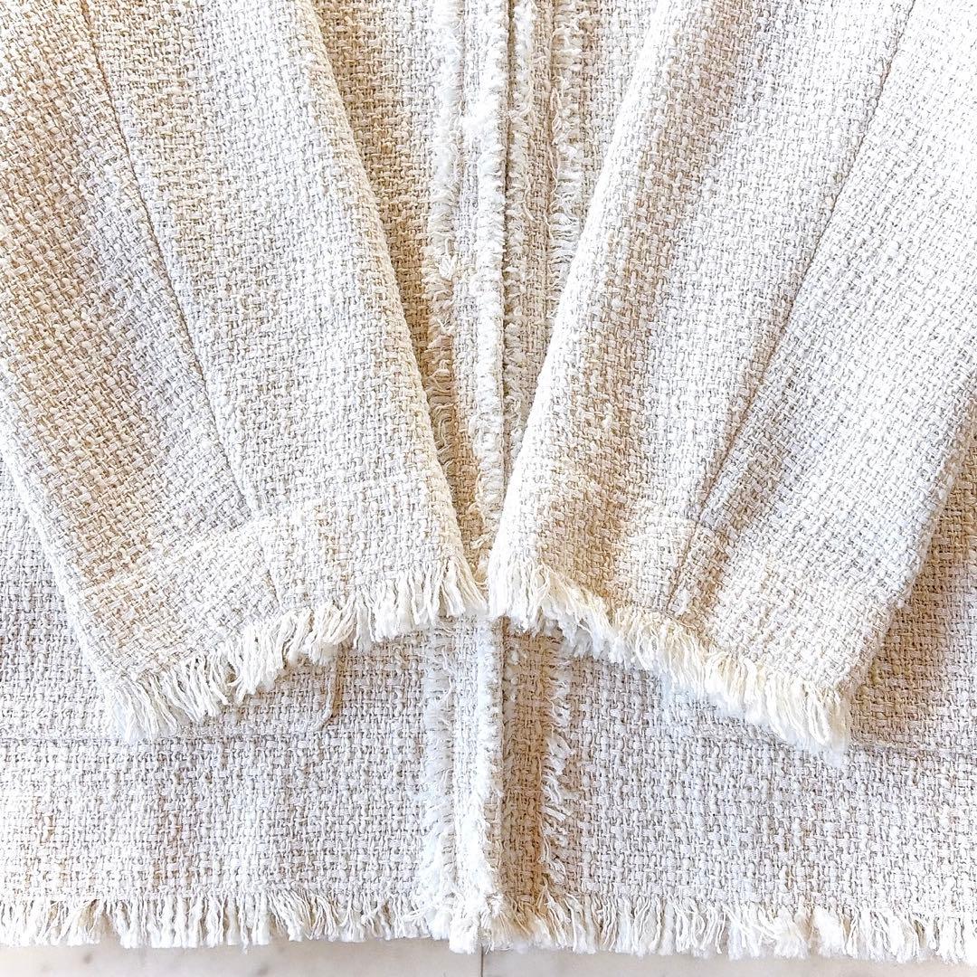 美品 シップスエニー ノーカラー カラーミックスツイードジャケット ホワイト