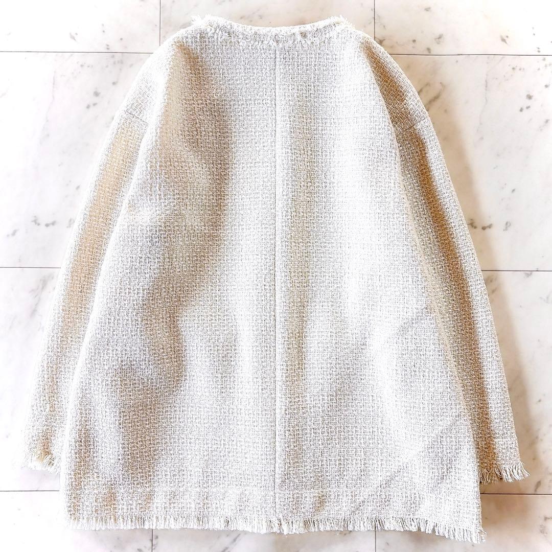 美品 シップスエニー ノーカラー カラーミックスツイードジャケット ホワイト